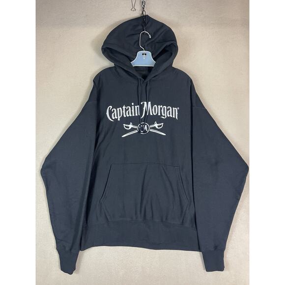 Champion Hoodie Mens XL Black Captain Morgan Print Long Sleeve Reverse Weave - Picture 1 of 10